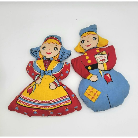 Vintage Pair Cloth Dolls VALTEX Hansel & Gretel Penn. Dutch Boy Girl Cut & Sew - Picture 1 of 13
